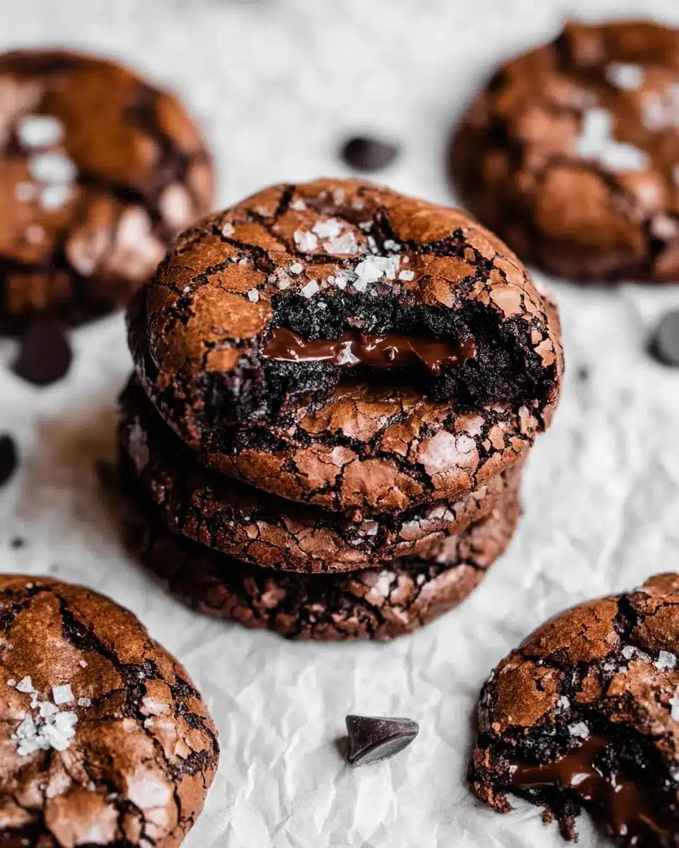 Chewy brookie with crackled top and gooey chocolate center topped with sea salt
