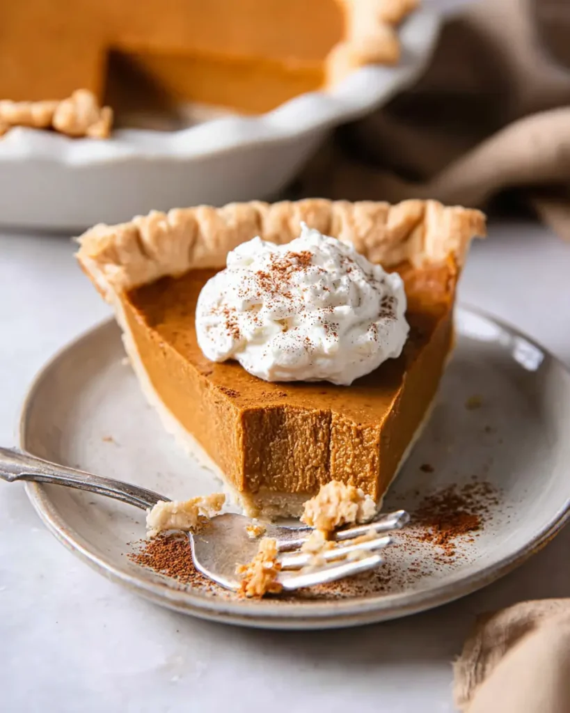 Pumpkin Pie Recipe: Silky, Spiced, and Holiday-Ready 8 Slice of pumpkin pie with whipped cream and flaky crust, one bite taken with fork