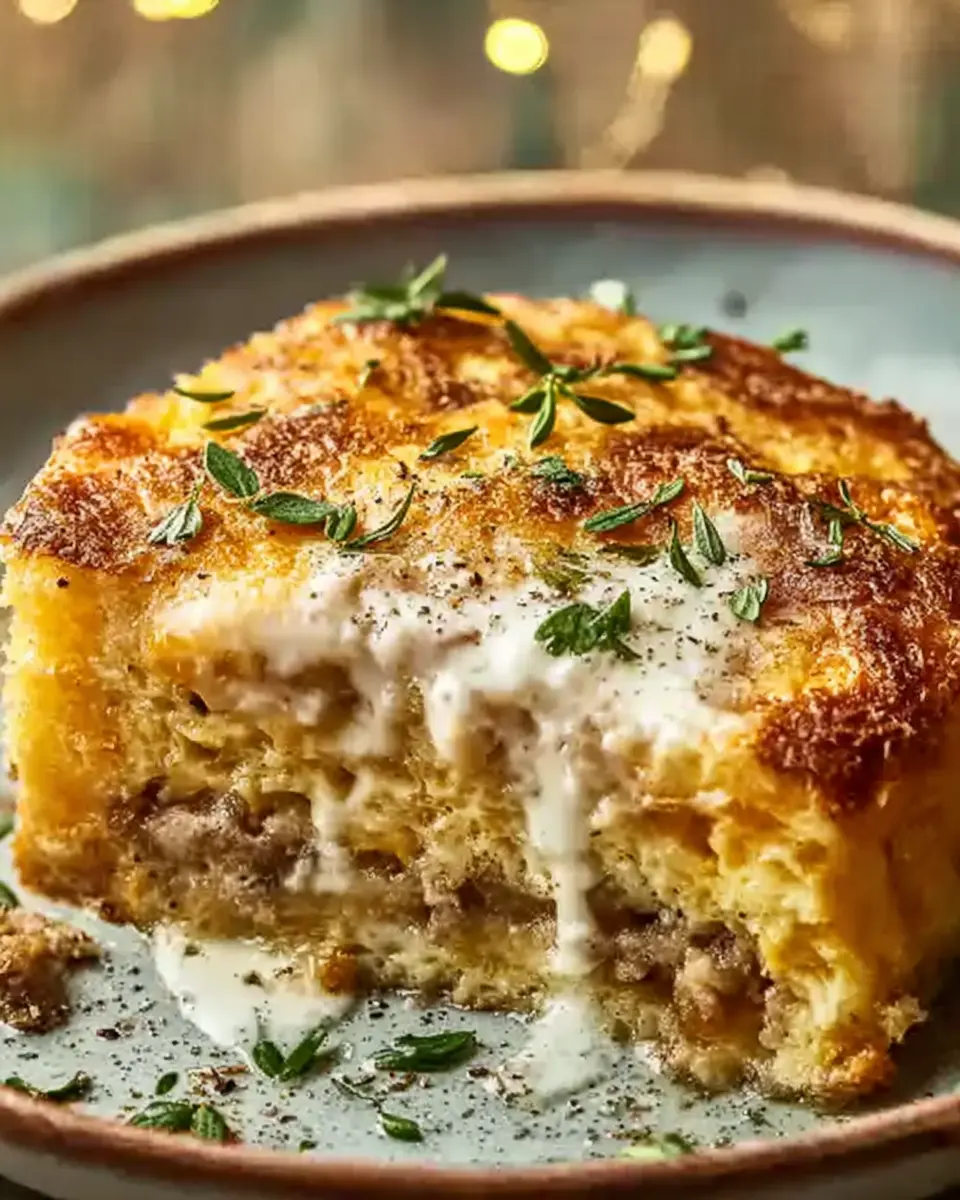 Crispy golden dish served on a ceramic plate with fresh herbs and rustic styling