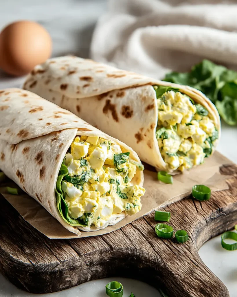 10 Easy Tortilla Wrap Recipes for Quick Lunches 10 Creamy egg salad tortilla wraps with fresh greens on a wooden board with parchment paper.