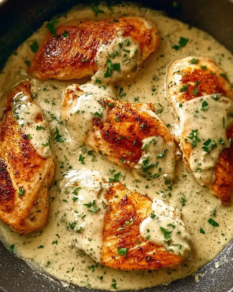 Ranch Chicken Crock Pot Recipe: A Creamy Summer Favorite 7 Golden seared ranch chicken breasts in creamy herb sauce, topped with parsley in a ceramic skillet
