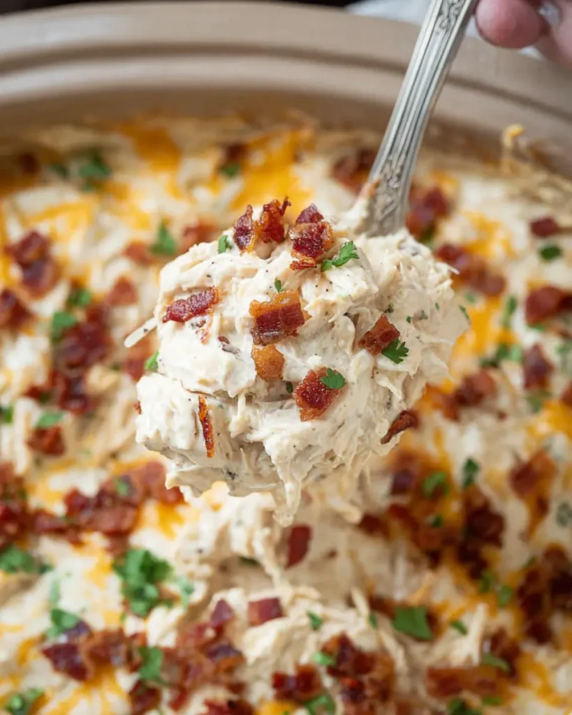 Spoonful of Creamy Crockpot Crack Chicken with Bacon