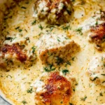 Creamy Oven Baked Chicken Thighs – Easy Comfort Food 12 Golden seared chicken thighs baked in creamy garlic Parmesan sauce with fresh dill, served in a stainless steel skillet