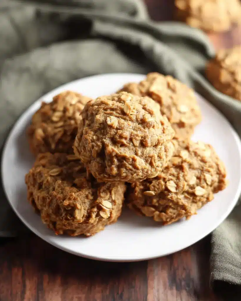 Soft Pumpkin Oatmeal Cookies – The Perfect Fall Treat 9 Stack of soft pumpkin oatmeal cookies on white plate with golden oats and rustic texture