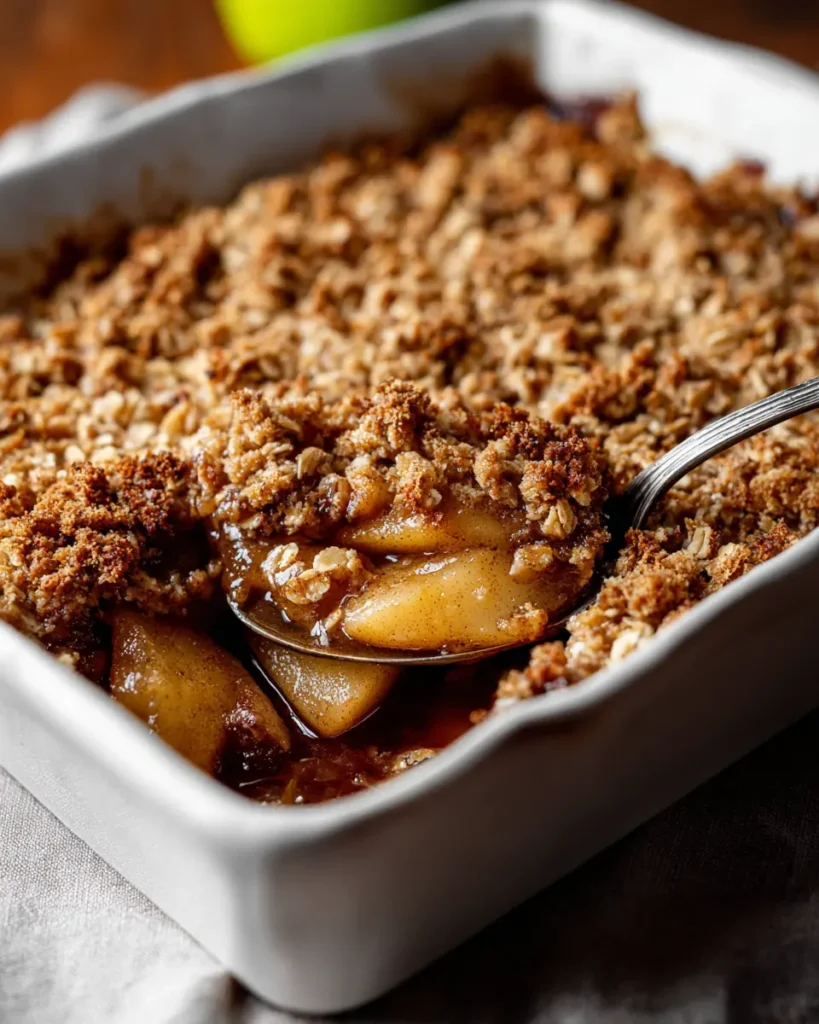 Pioneer Woman Apple Crisp Recipe – Warm, Sweet, and Buttery 10 Golden apple crisp dessert in a ceramic dish with crunchy oat topping and caramelized apples.