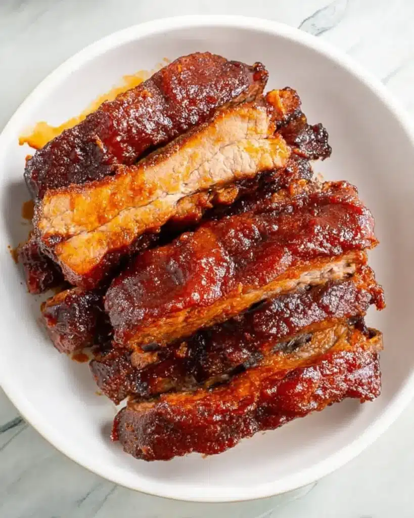 Slow Cooker Country Style Ribs – Tender & Flavorful Comfort Food 13 Cooked country style ribs glazed in BBQ sauce on a white plate, ready to serve