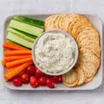 Thanksgiving Appetizers Everyone Will Love | Easy Holiday Recipes 11 Cheese dip with crackers, cucumbers, carrots, and cherry tomatoes appetizer platter