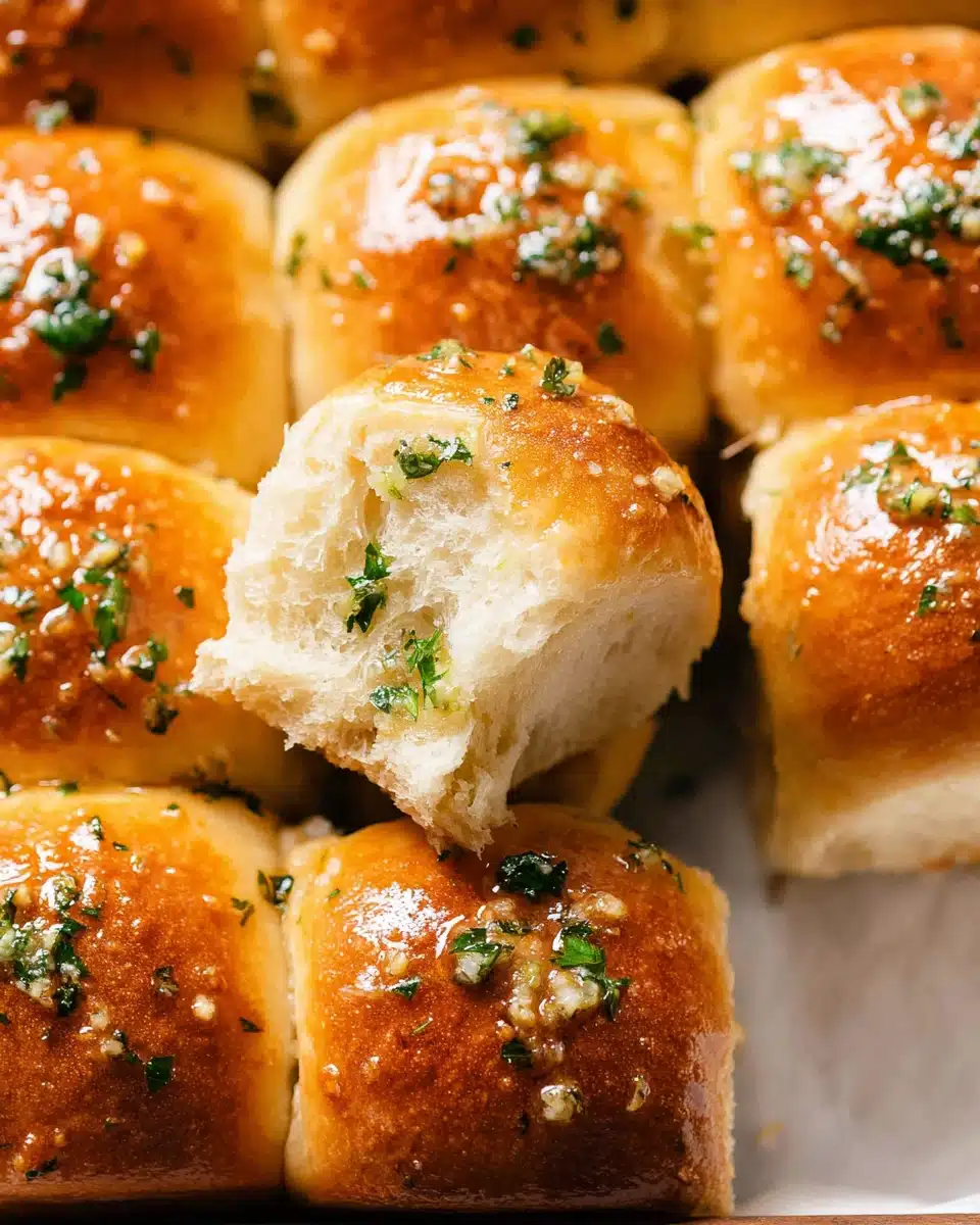 Golden garlic butter bread rolls with parsley on top