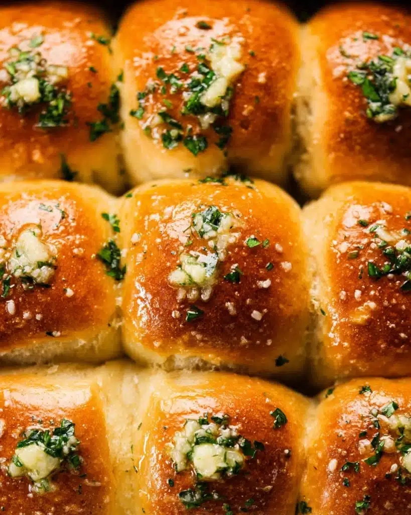 Garlic Butter Bread Rolls Recipe : Soft, Fluffy, and Perfect for Thanksgiving 9 Golden garlic butter bread rolls with parsley and garlic topping