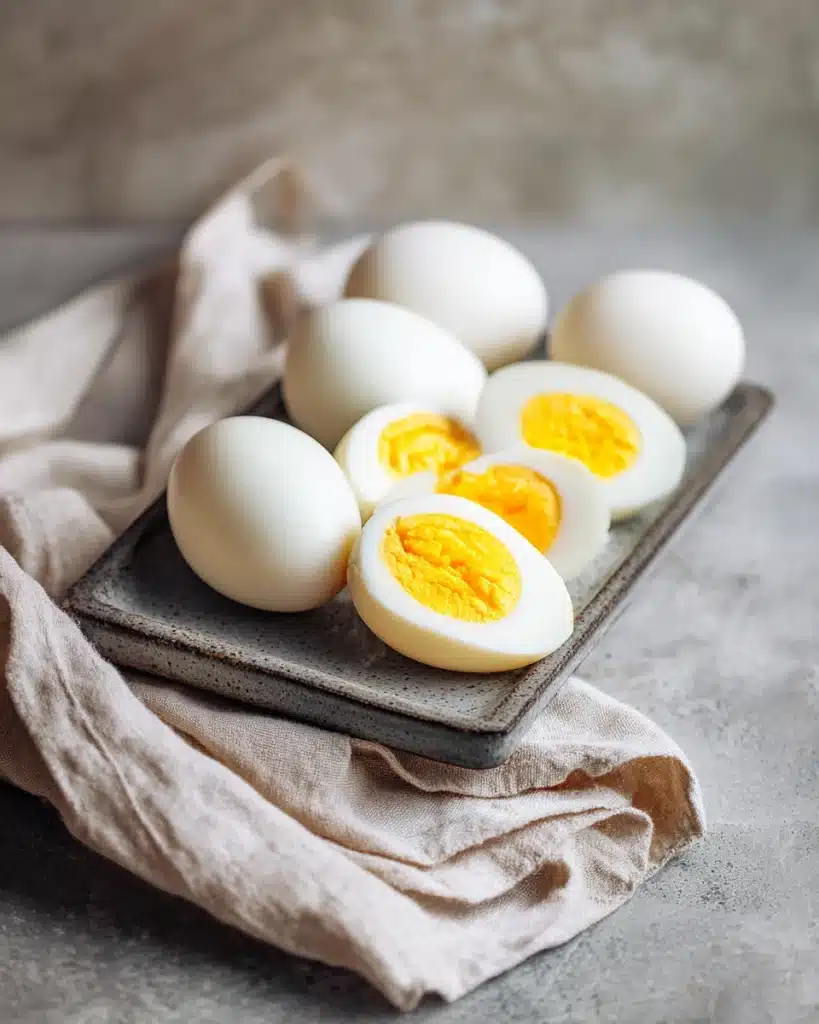 Thanksgiving Deviled Eggs – A Festive Holiday Appetizer 11 Hard-boiled eggs on tray for Thanksgiving deviled eggs recipe