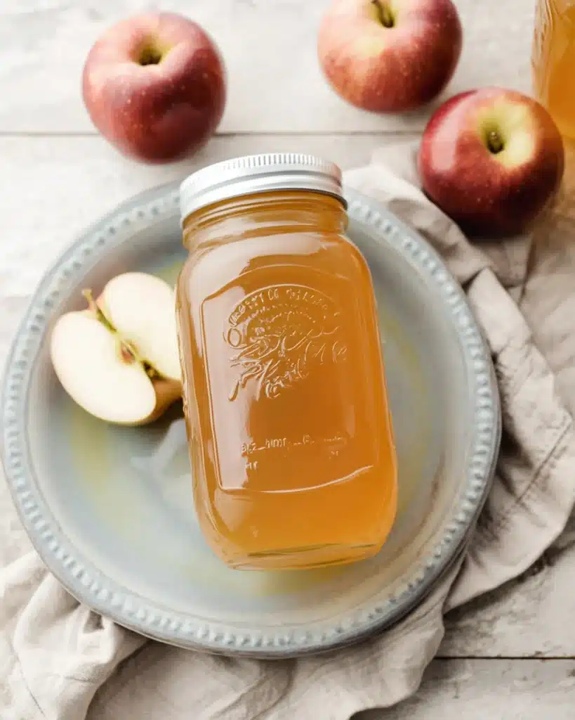 Homemade Apple Juice Recipe : Easy Canning Instructions 10 Homemade apple juice in a mason jar with red apples and a rustic background