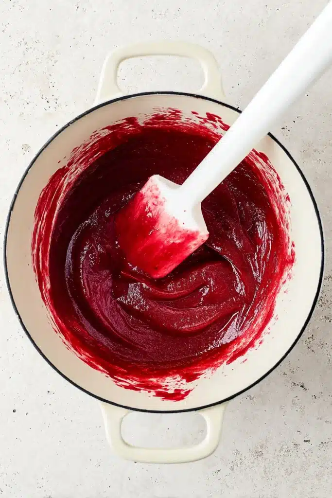 Easy rhubarb butter thickening in saucepan during cooking process