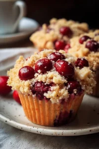 Easy Cherry Cobbler Muffins with streusel topping and juicy cherries