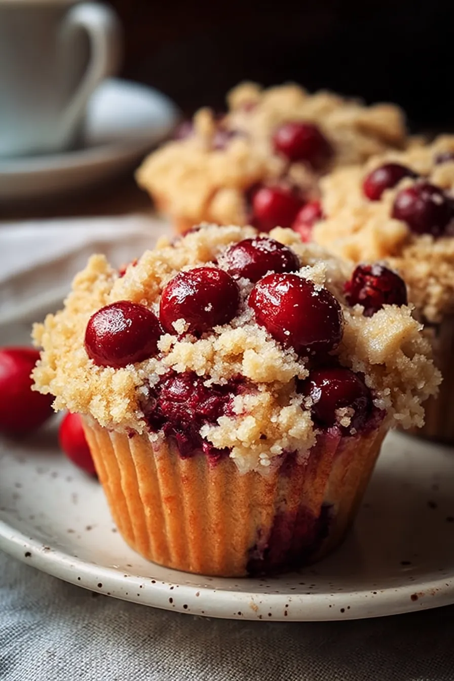 Easy Cherry Cobbler Muffins with streusel topping and juicy cherries