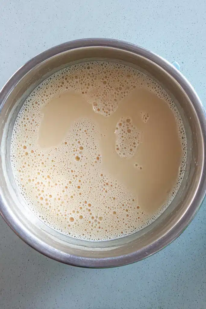 Rhubarb Ice Cream custard base smooth creamy mixture in bowl