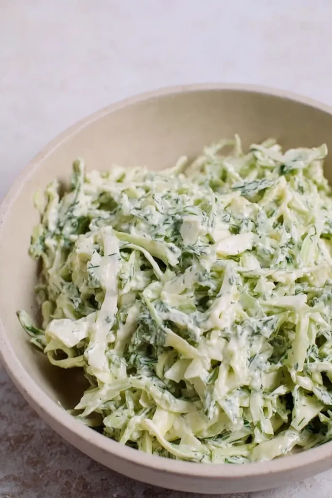 Creamy cilantro lime slaw for Cilantro Lime Shrimp Tacos