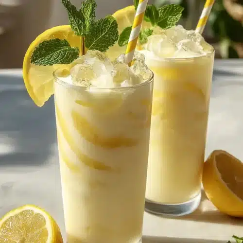 Creamy Lemon Creamade served over ice with fresh mint and lemon slices