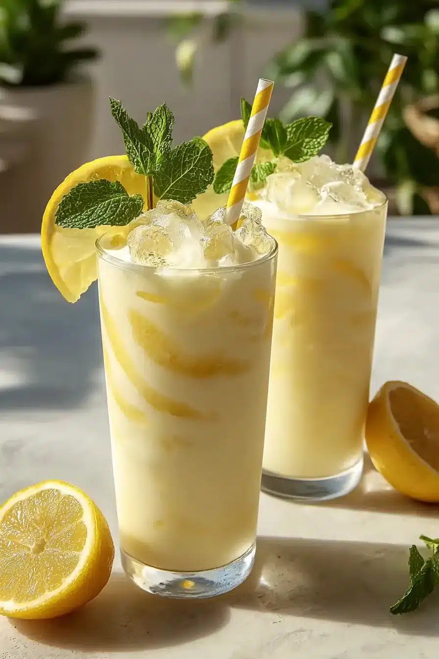 Creamy Lemon Creamade served over ice with fresh mint and lemon slices