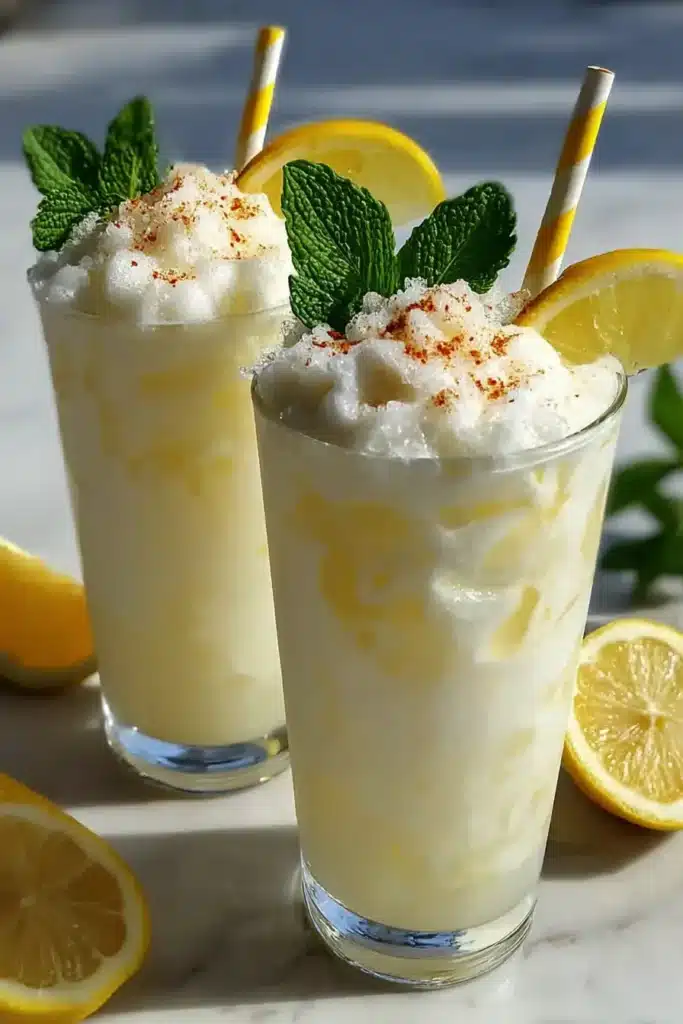 Creamy Lemon Creamade with ice, mint, and lemon garnish