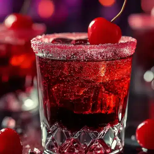 Twisted Cherry Shots 3 Twisted Cherry Shots with sparkling sugar rim and cherry garnish