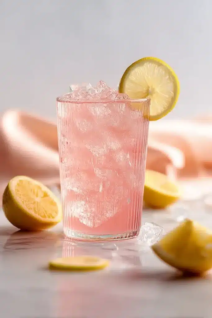 Zesty Honey Lemon Pink Soda 2 Zesty Honey Lemon Pink Soda with sparkling ice and fresh citrus garnish