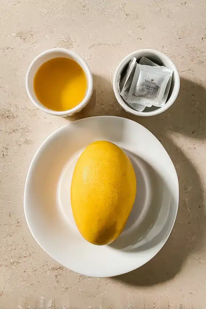 Homemade Mango Iced Tea ingredients with mango and tea bags