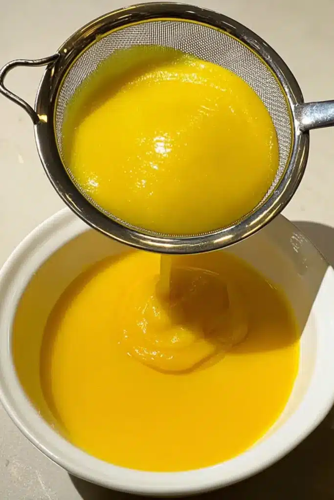 Homemade Mango Iced Tea mango puree strained through a sieve